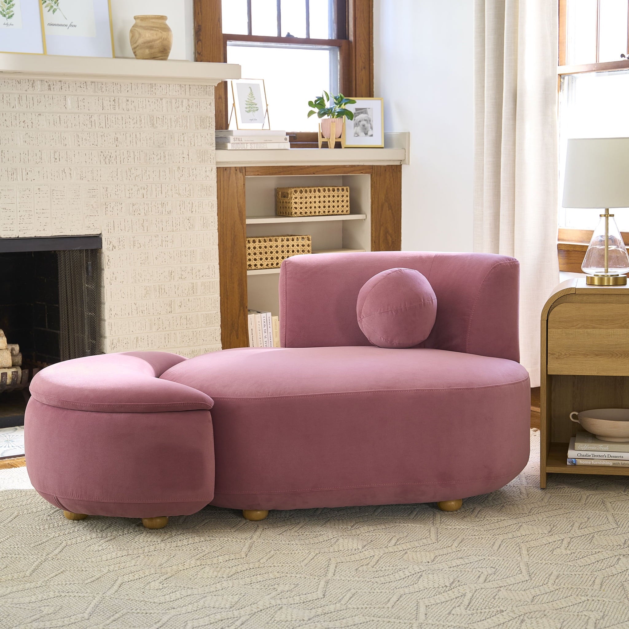 Homora™ Juliet Modern Boucle Chaise & Storage Ottoman, Pearl