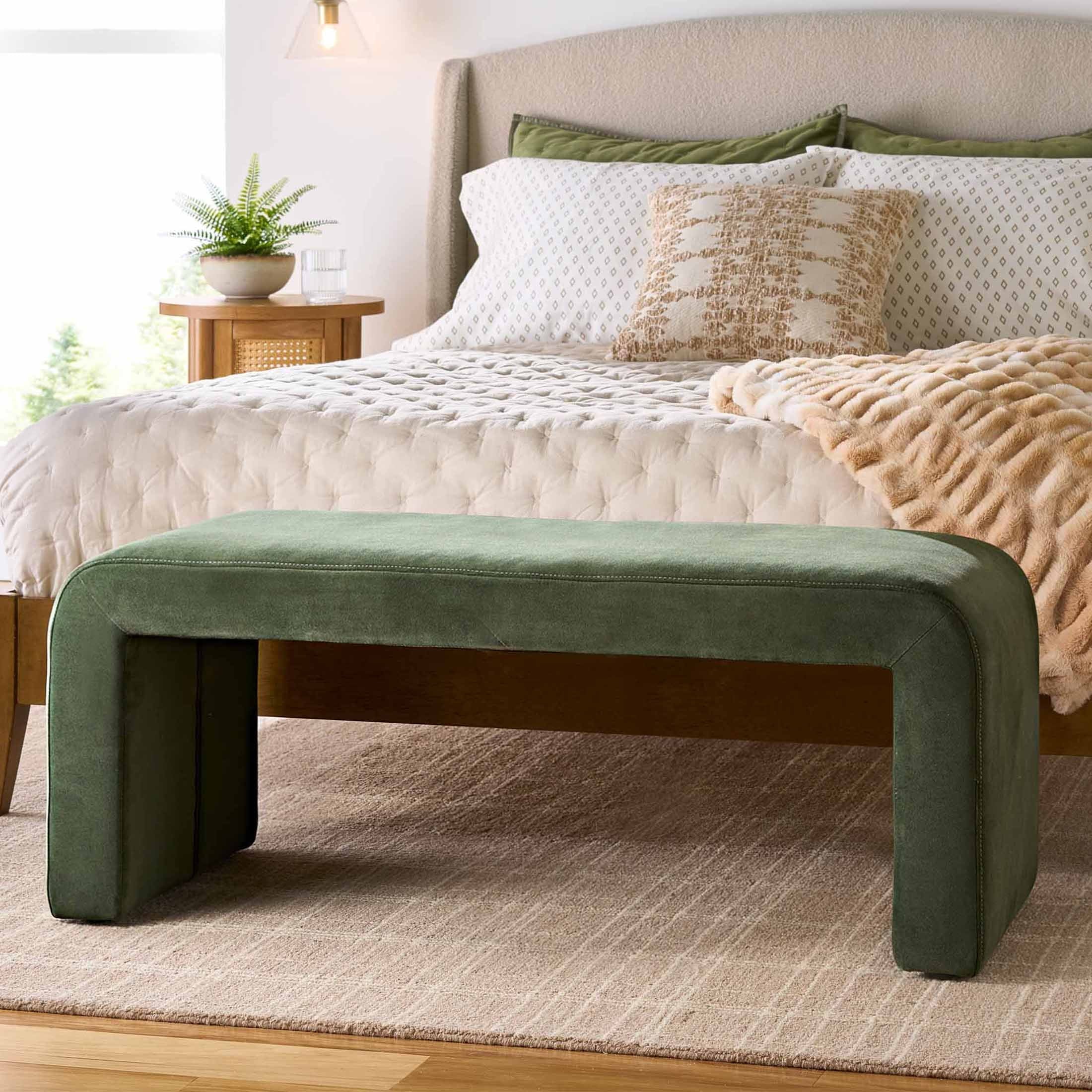 Homora™ Juliet 44.50" Velvet Waterfall Bench, Beige