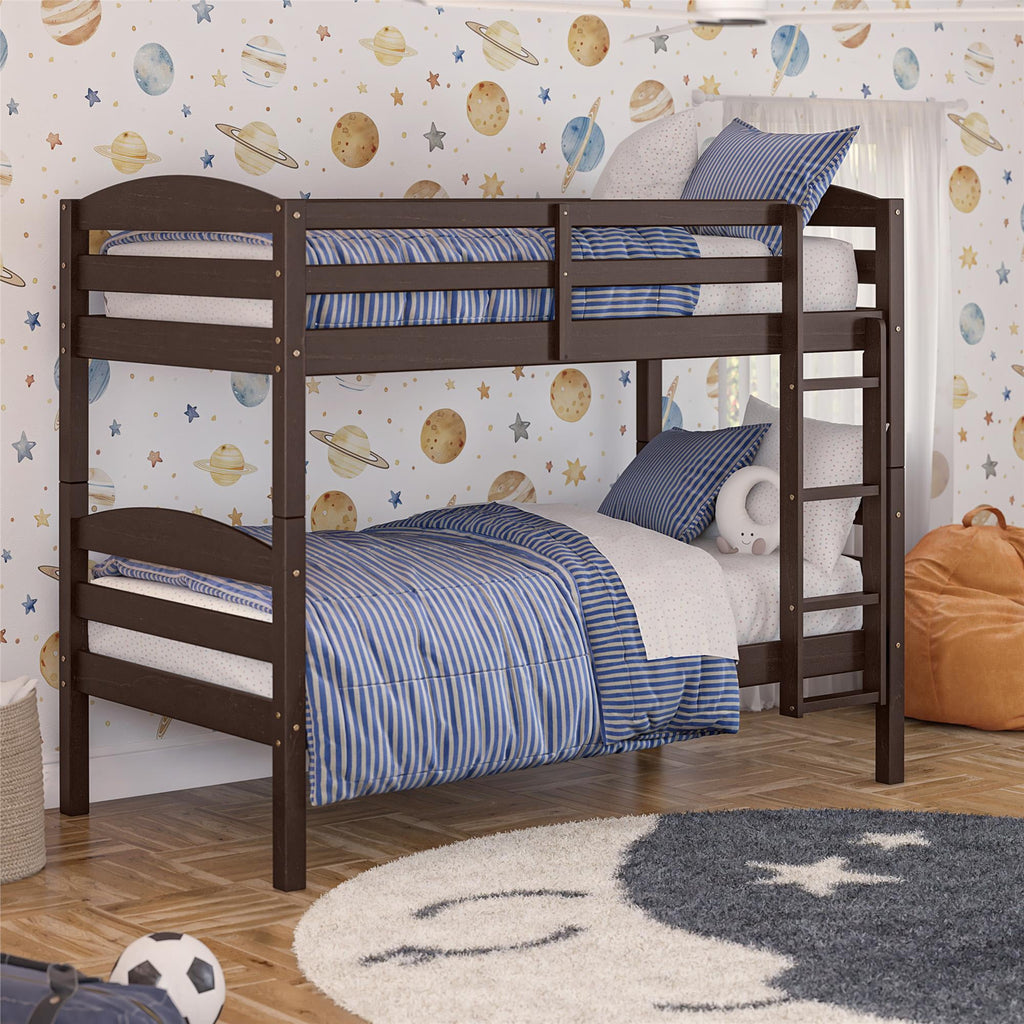 Leighton Solid Wood Twin-over-Twin Convertible Bunk Bed, Mocha