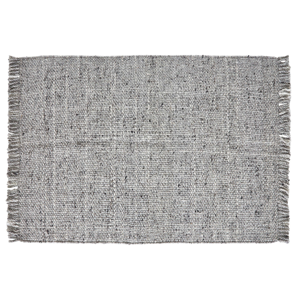  Light Grey Handwoven Plaid Wool Scatter Accent Rug, 30" x 46"