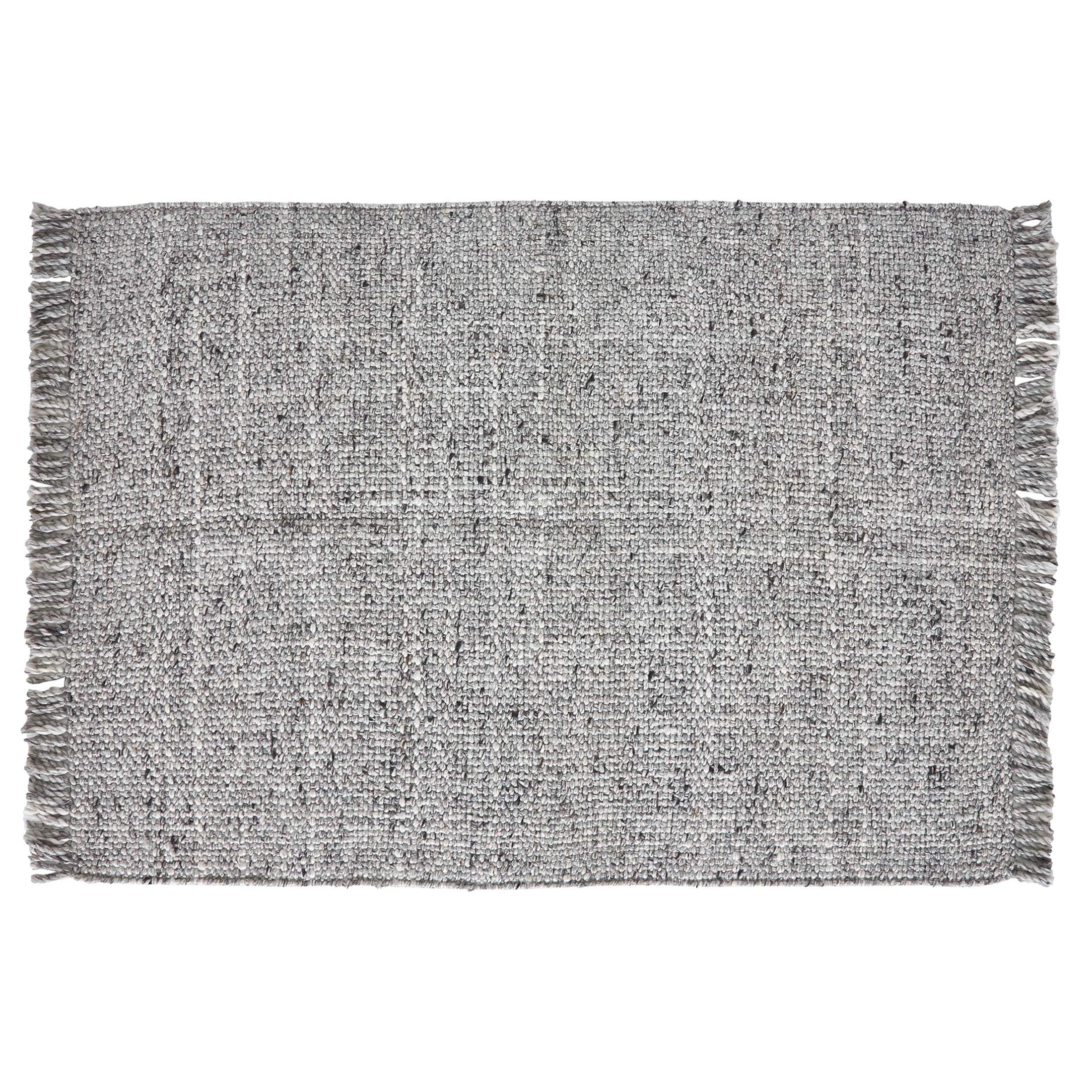  Light Grey Handwoven Plaid Wool Scatter Accent Rug, 30" x 46"