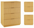  Lillian 4 Drawer Dresser and 2 Nightstands Bedroom Set, Natural Pine