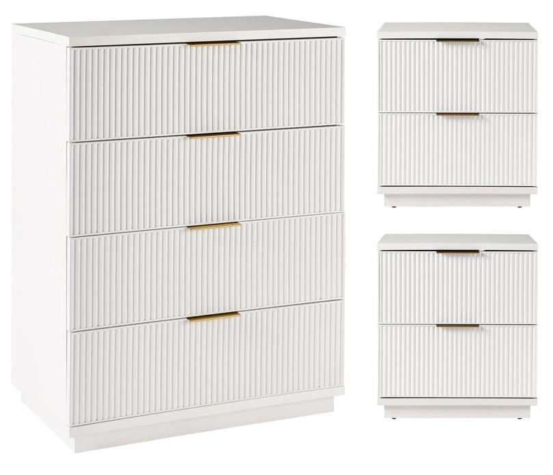 Homora™ Lillian 4 Drawer Dresser and 2 Nightstands Bedroom Set, Natural Pine