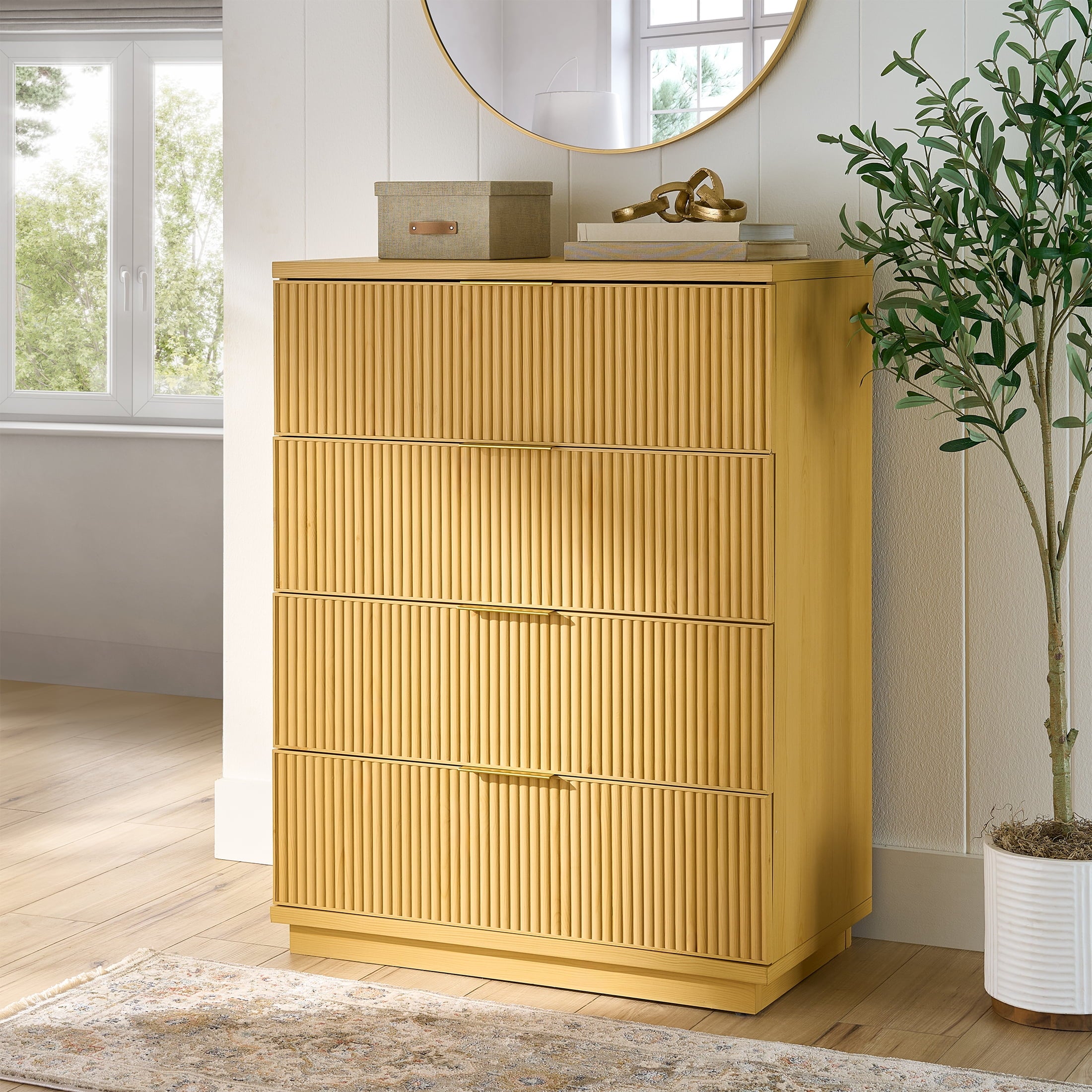  Lillian Fluted 4 Drawer Dresser, Natural Pine