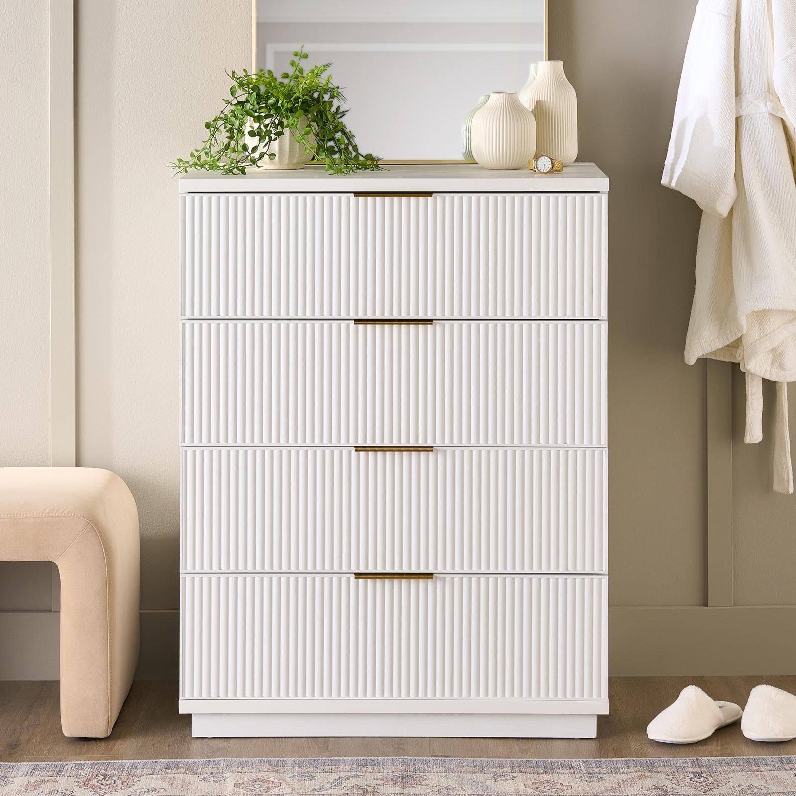 Homora™ Lillian Fluted 4 Drawer Dresser, Natural Pine