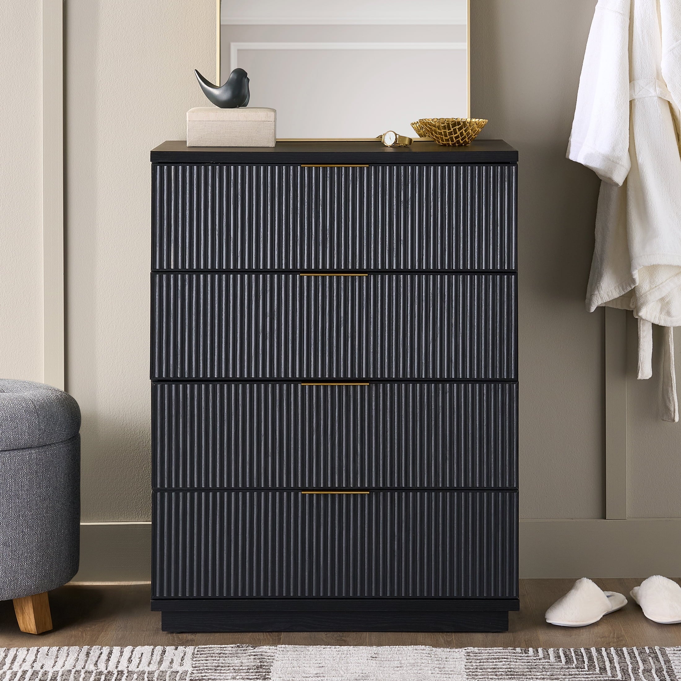 Homora™ Lillian Fluted 4 Drawer Dresser, Natural Pine