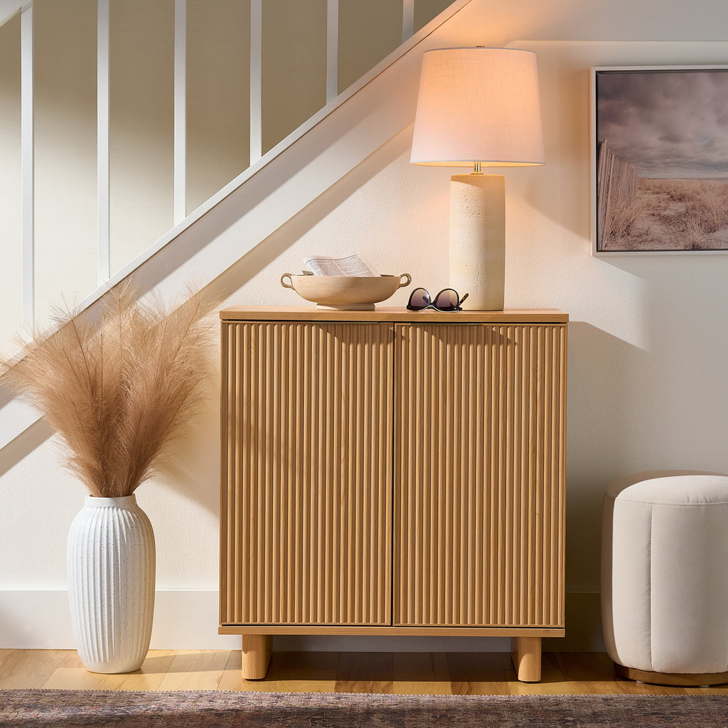  Lillian Fluted Accent Cabinet, Natural Pine Finish