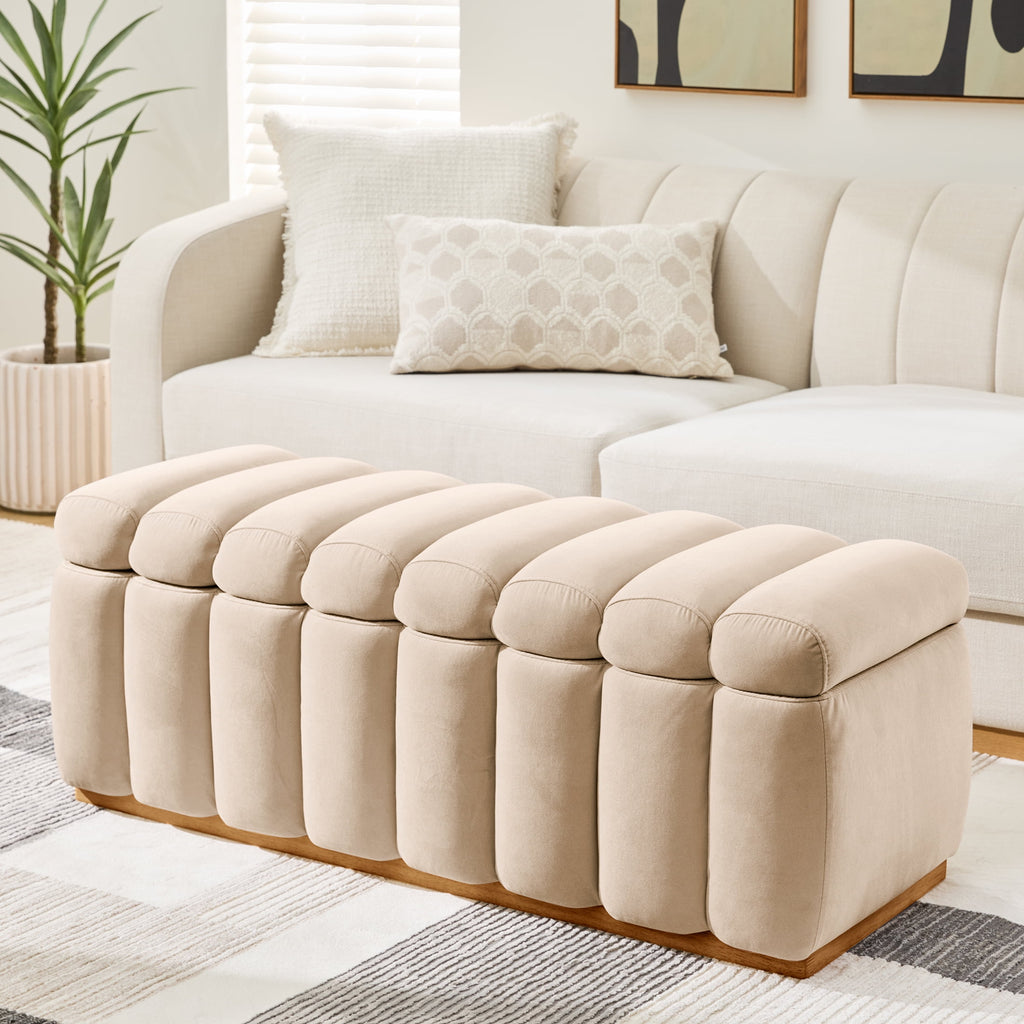 Homora™ 47.24" Lillian Channel Tufted Bench, Olive Velvet