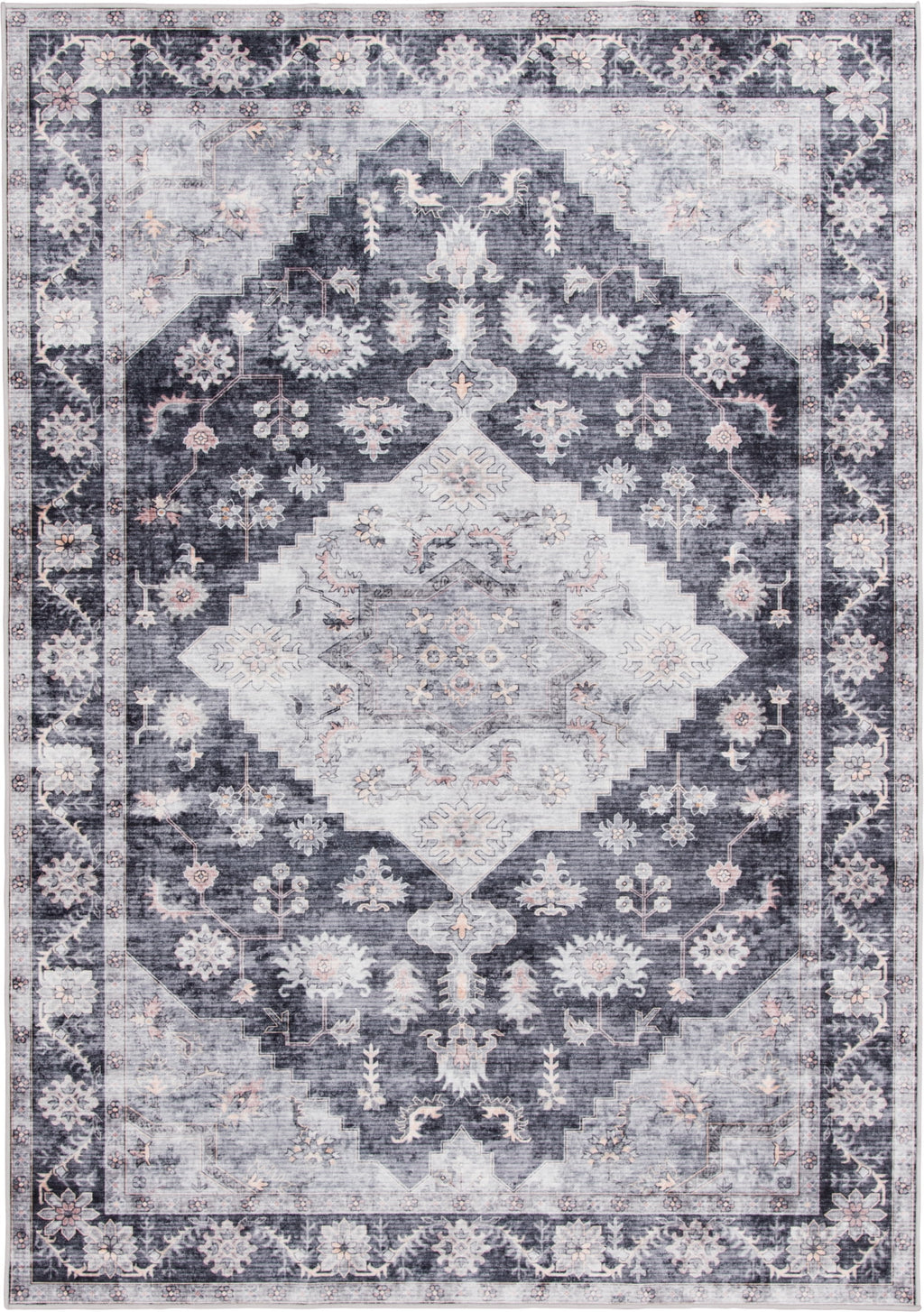  Washable Persian Area Rug, Gray, 7'2"x9'10"