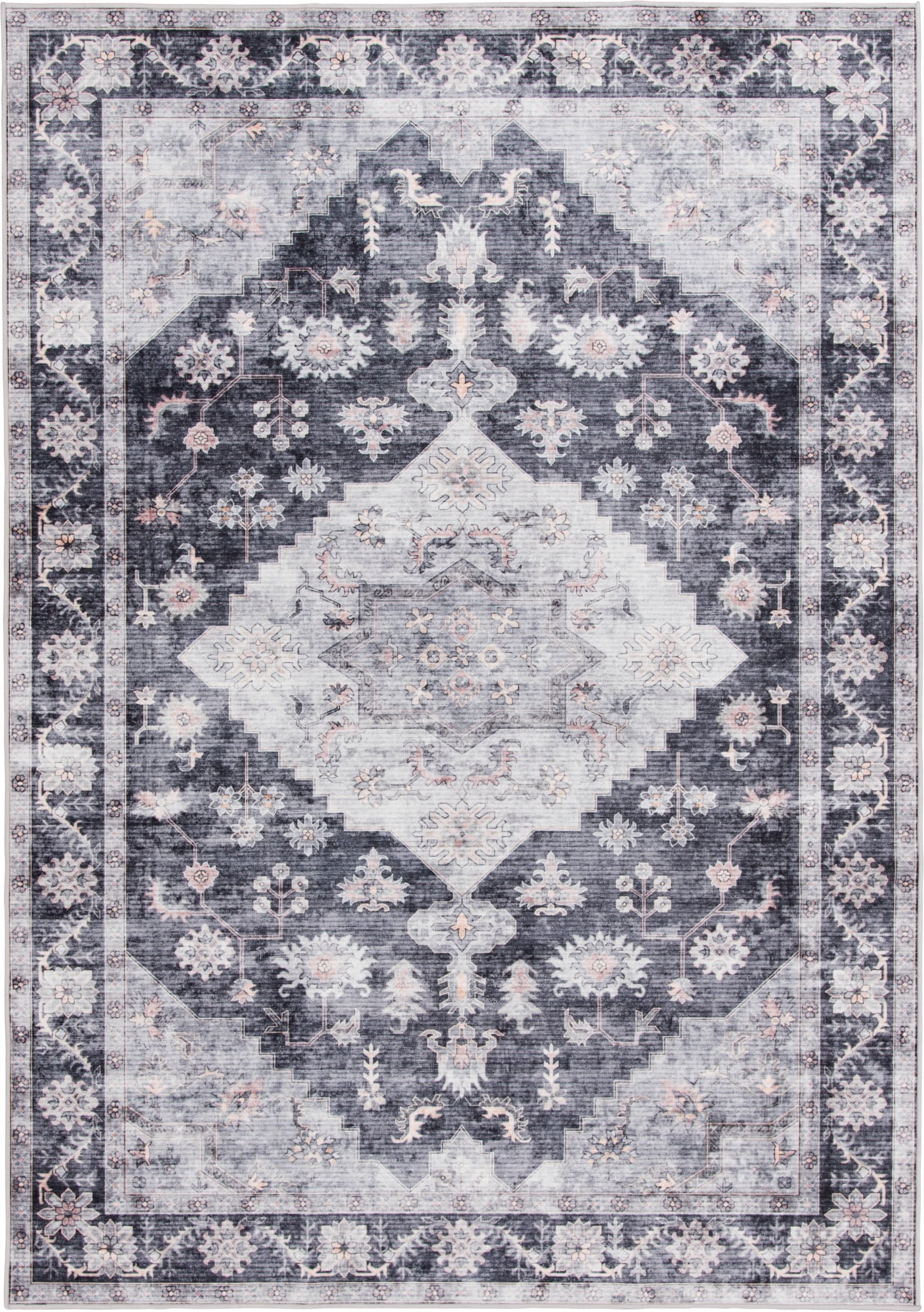  Washable Persian Area Rug, Gray, 7'2"x9'10"