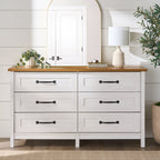  Modern Farmhouse 56.85" Wide 6 Drawer Dresser, Alabaster and Light Honey Finish
