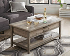  Modern Farmhouse Rectangle Lift-Top Coffee Table, Rustic Gray Finish