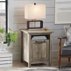  Modern Farmhouse Side Table with USB, Rustic Gray Finish