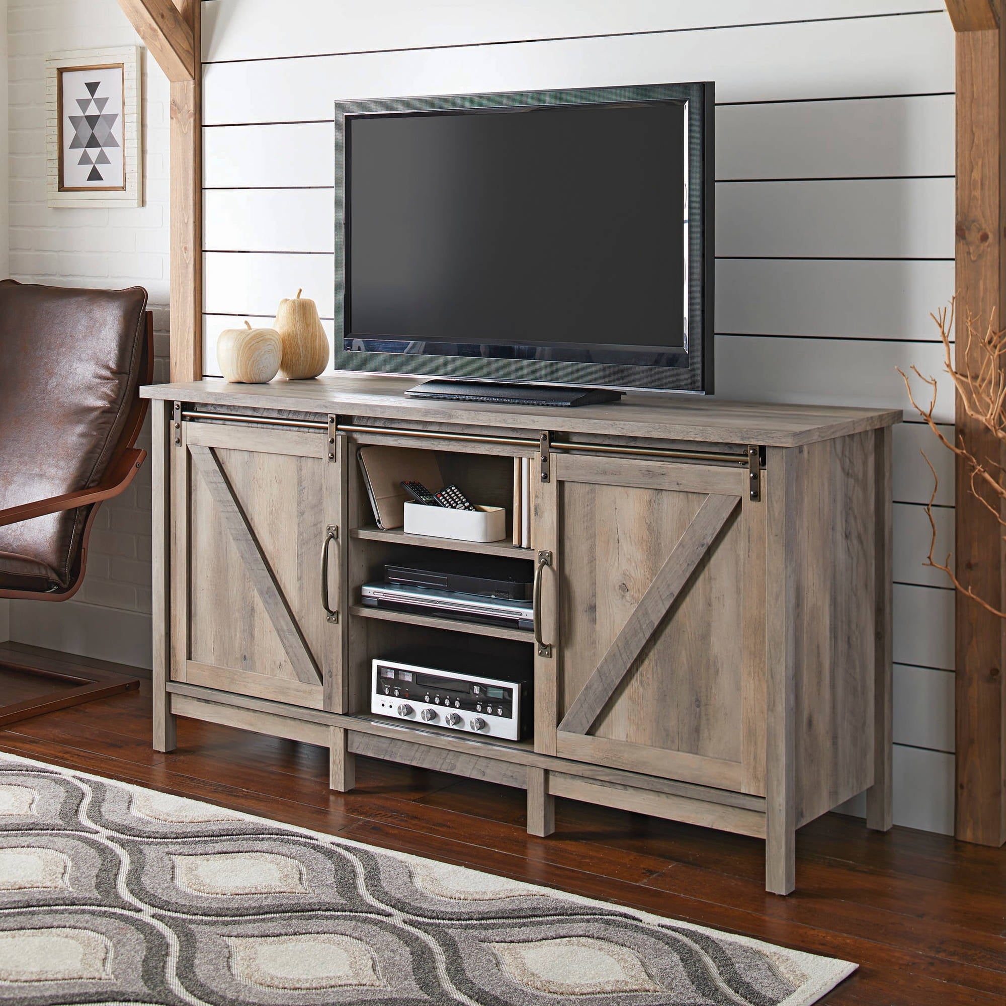 Homora™ Modern Farmhouse TV Stand for TVs up to 70", Rustic White Finish