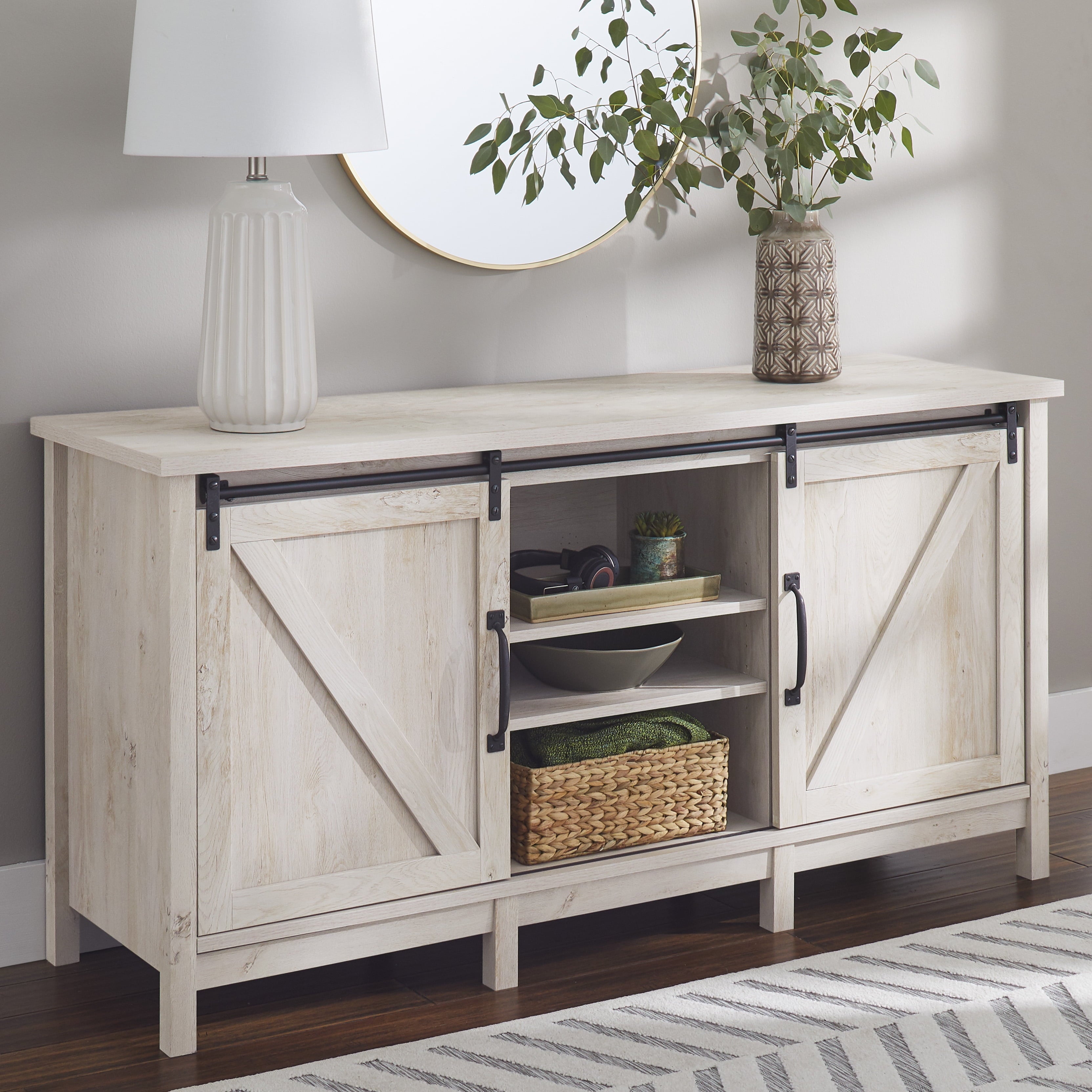  Modern Farmhouse TV Stand for TVs up to 70", Rustic White Finish