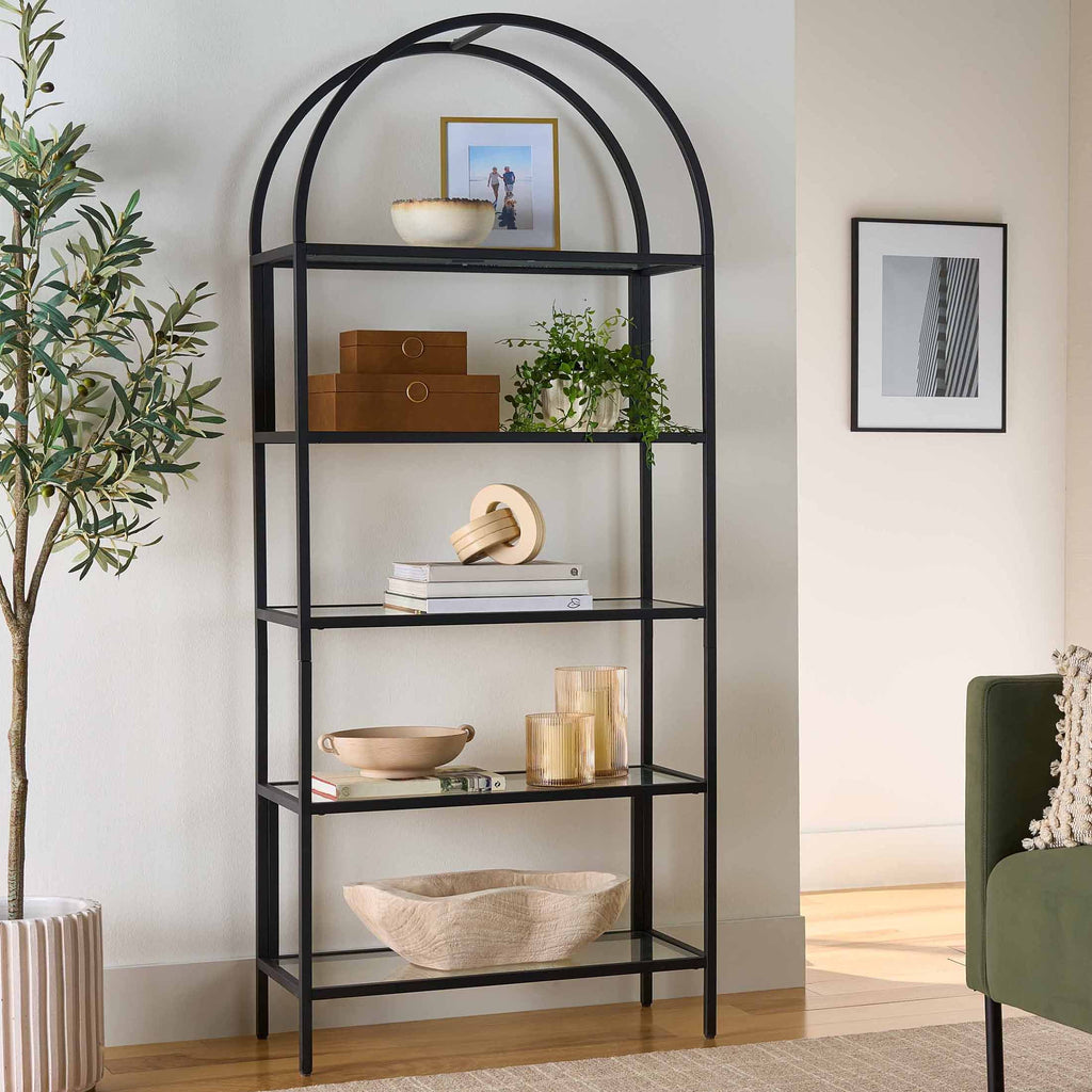  Nola Arch Bookshelf, Black Finish