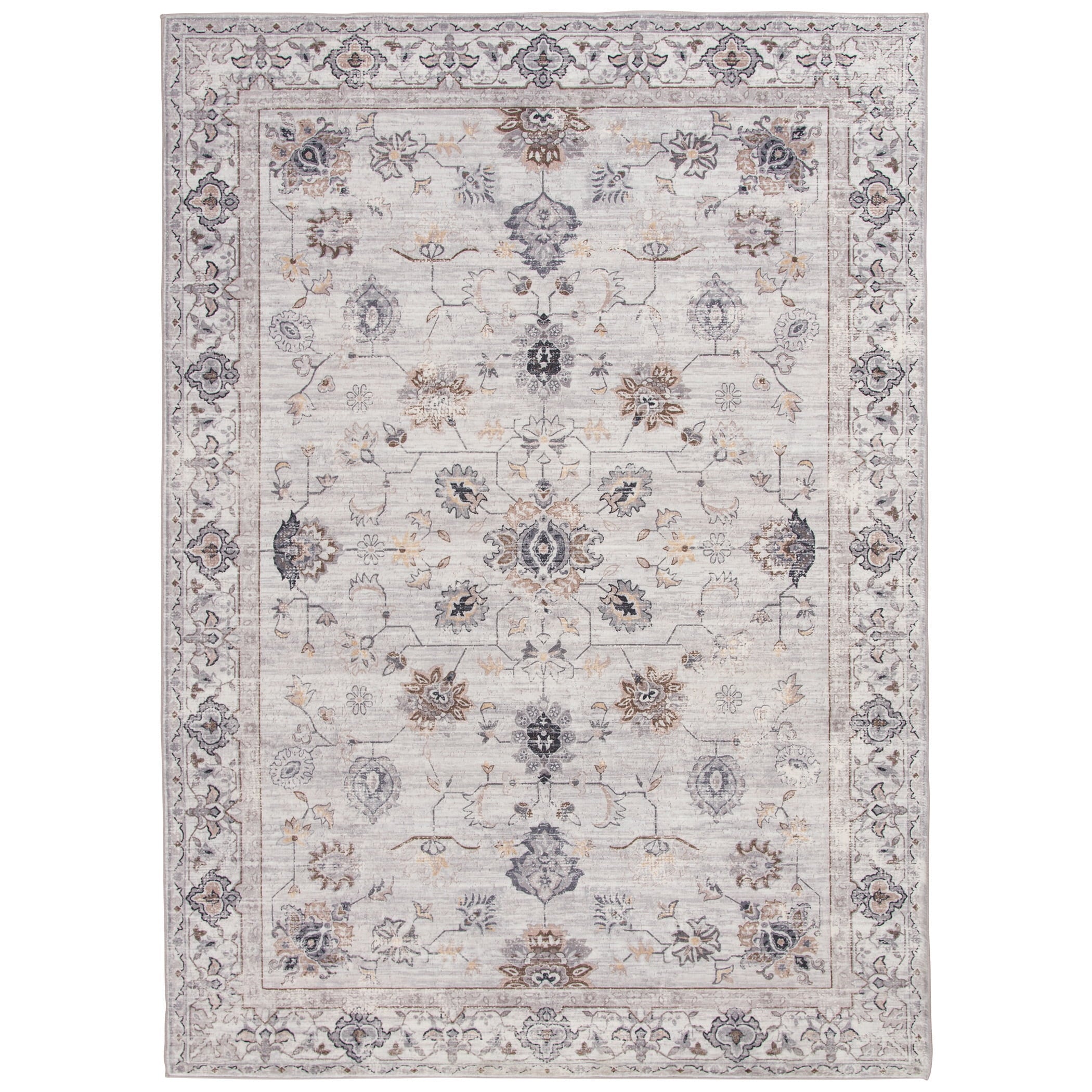  Persian Blooms Ivory Faux Fur Indoor Area Rug, 7'x9'10"