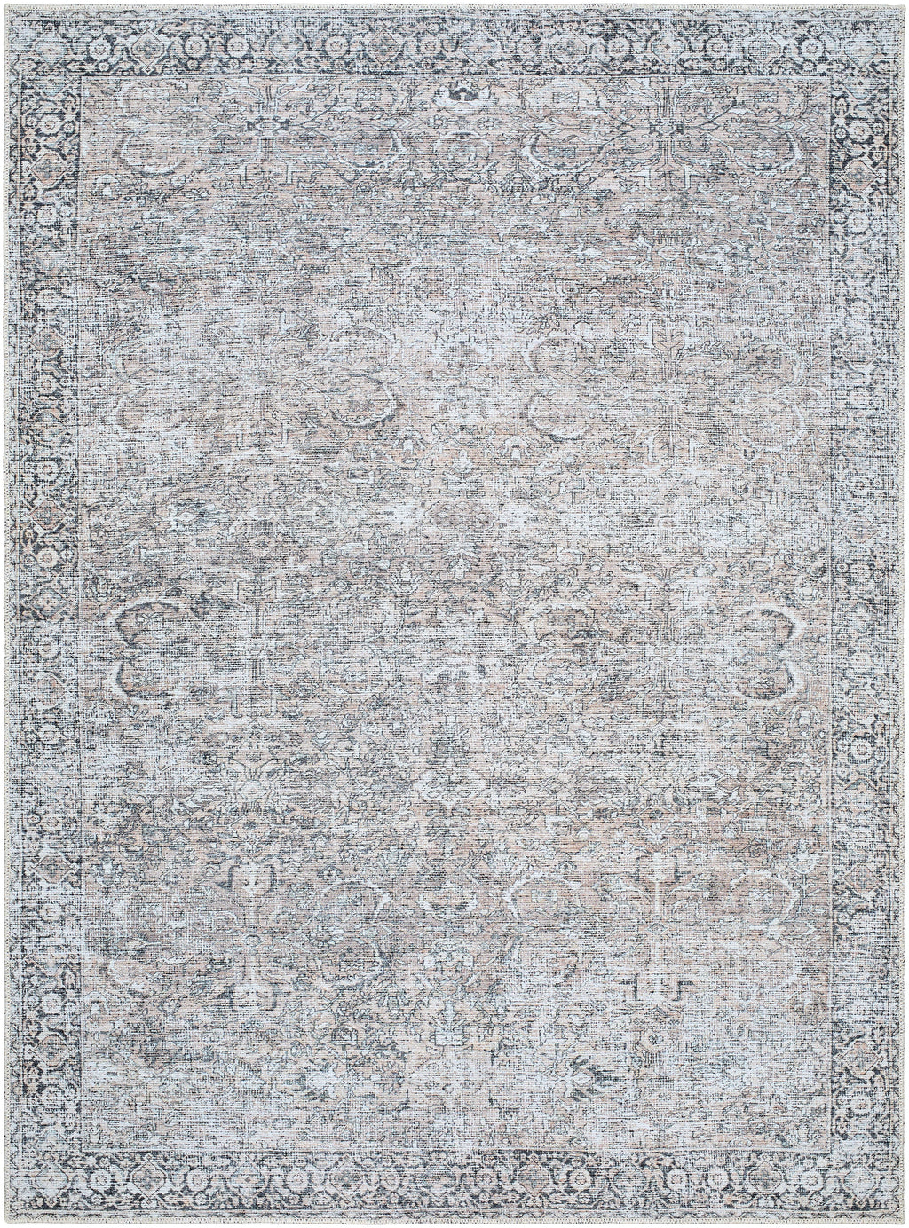  Persian Blooms Washable Non-Skid Indoor Area Rug, Brown, 5'3" x 7'
