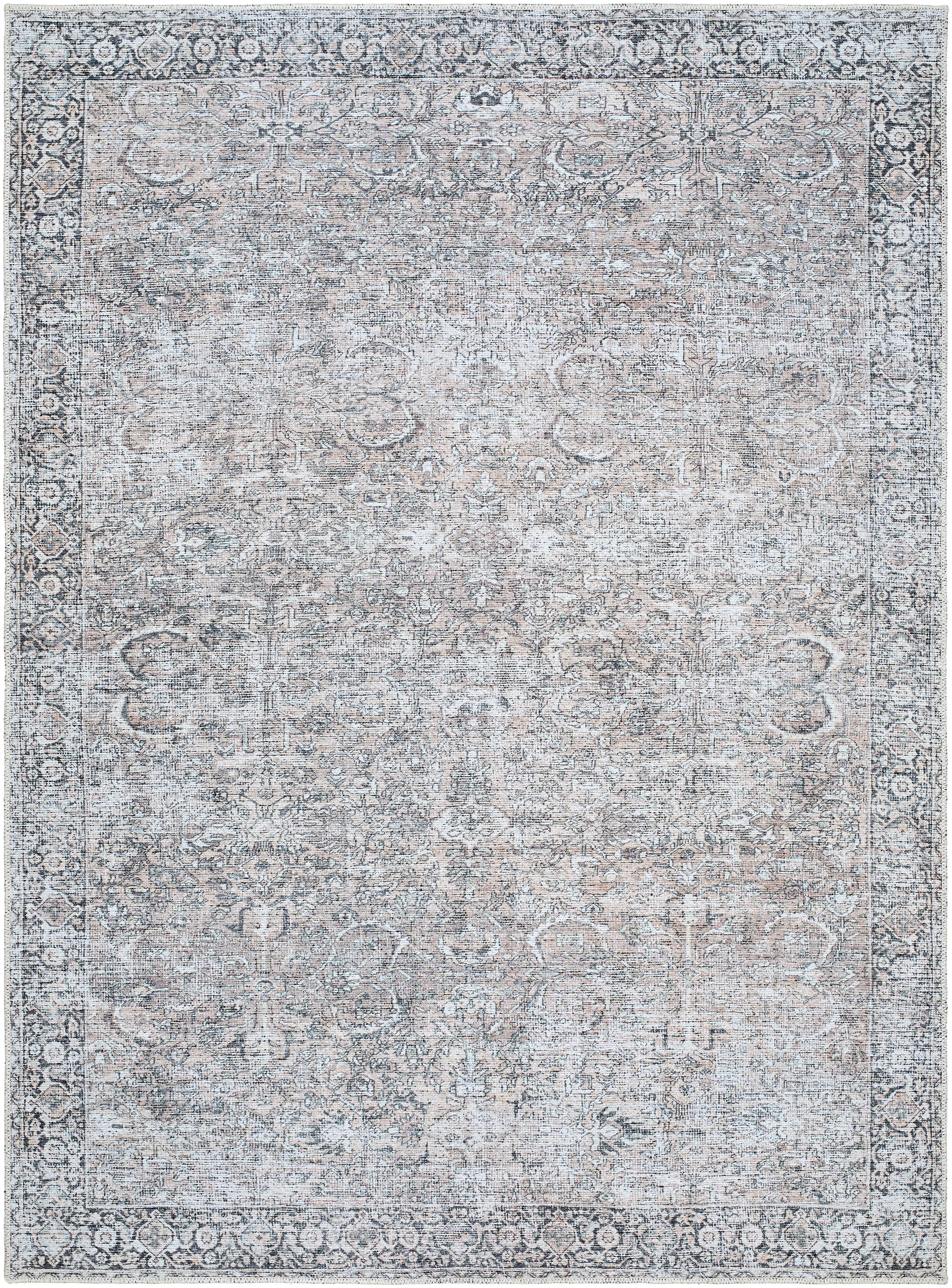  Persian Blooms Washable Non-Skid Indoor Area Rug, Brown, 5'3" x 7'
