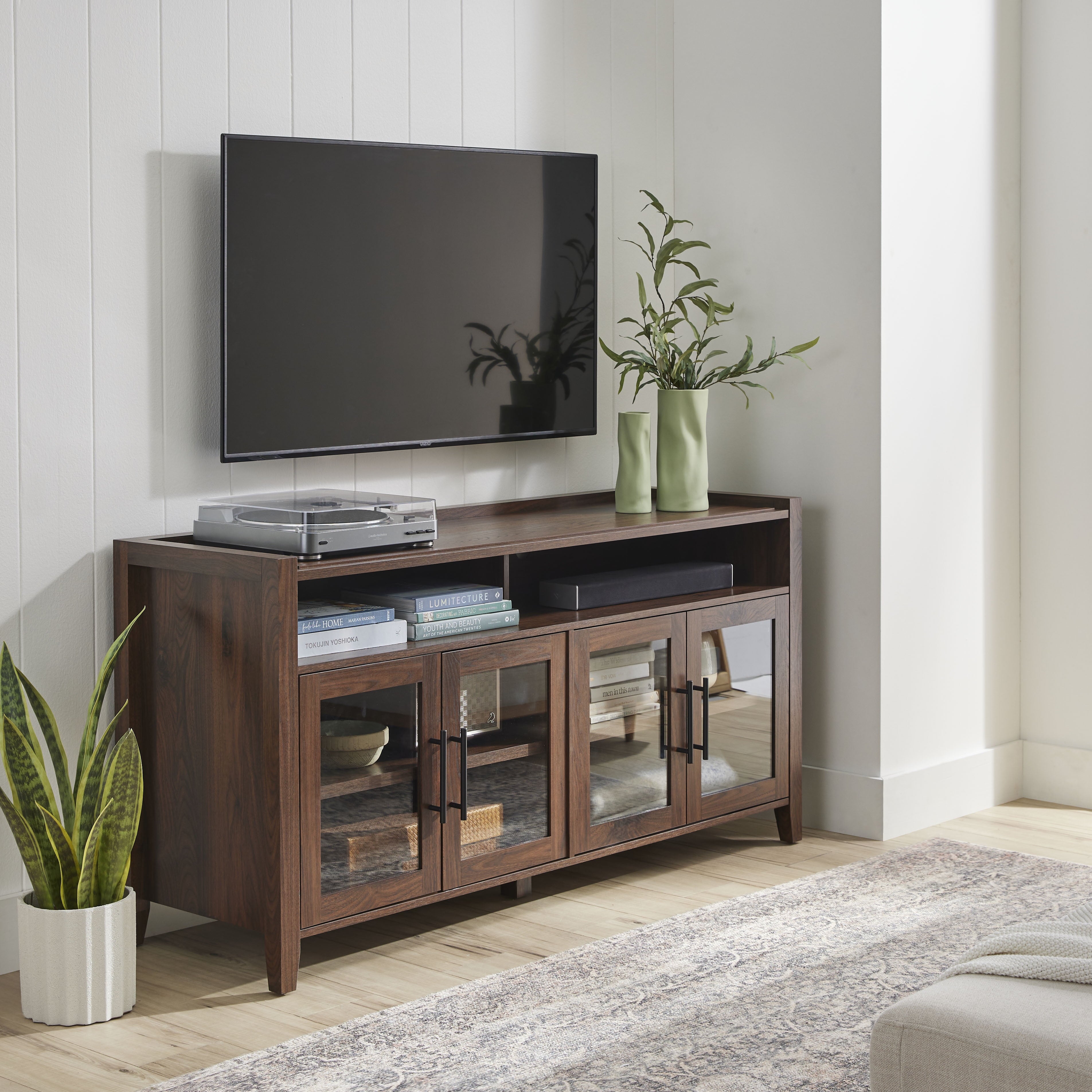  Reading Refined Farmhouse TV Stand for TVs up to 65", Walnut Finish