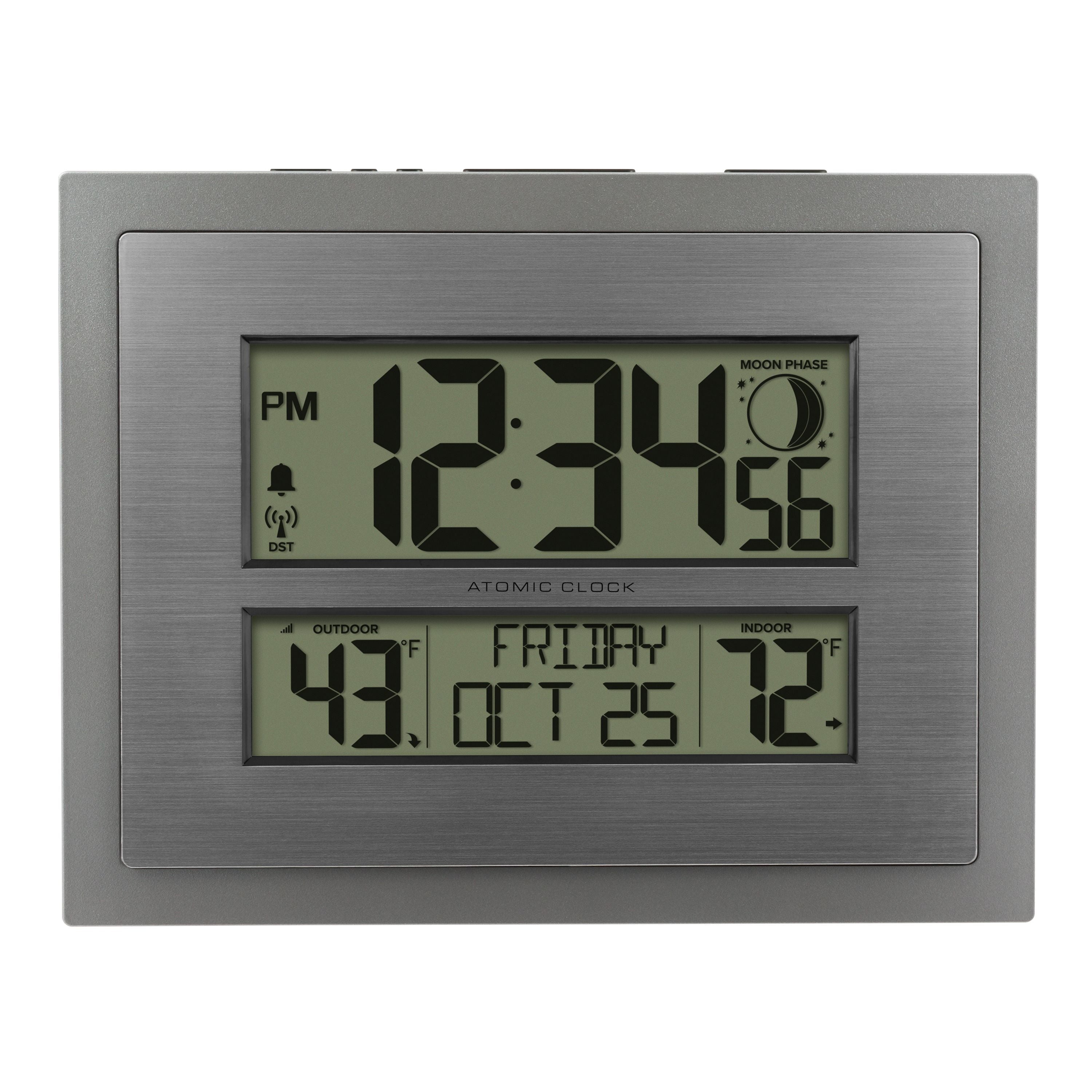  Silver Atomic Wall/Table Clock with Moon Phase & Calendar