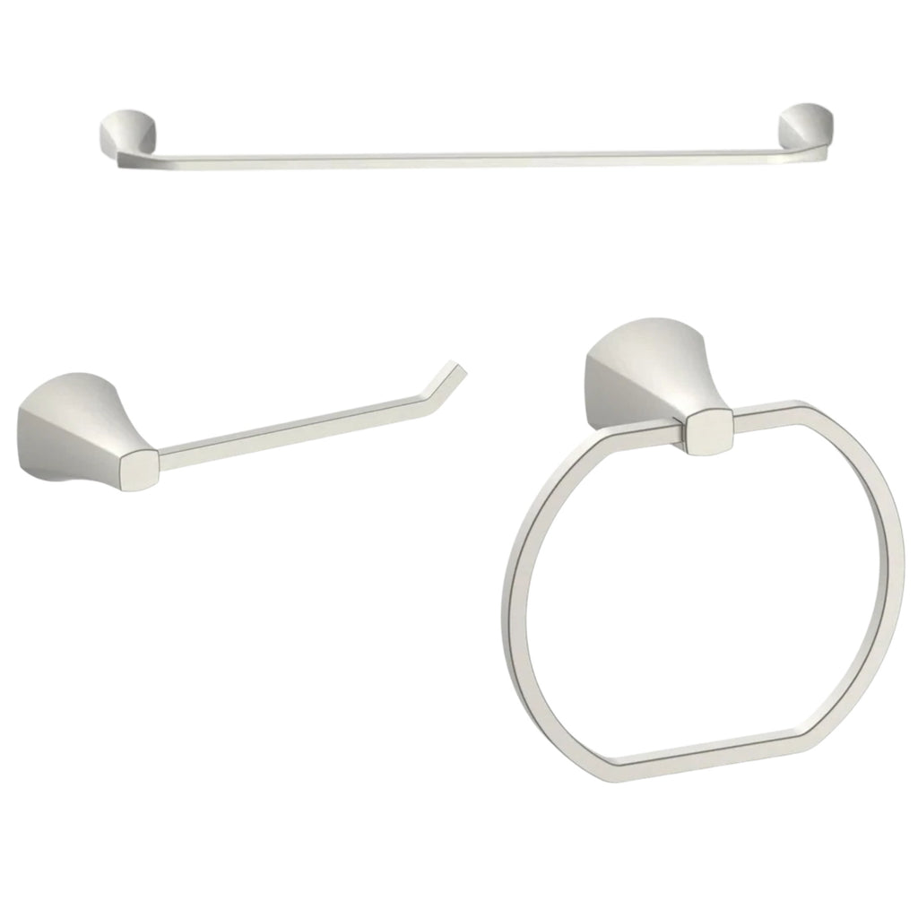  Simple Flare 3-Piece Bathroom Hardware Set, Satin Nickel � Includes Towel Bar, Towel Ring & Toilet Paper Holder