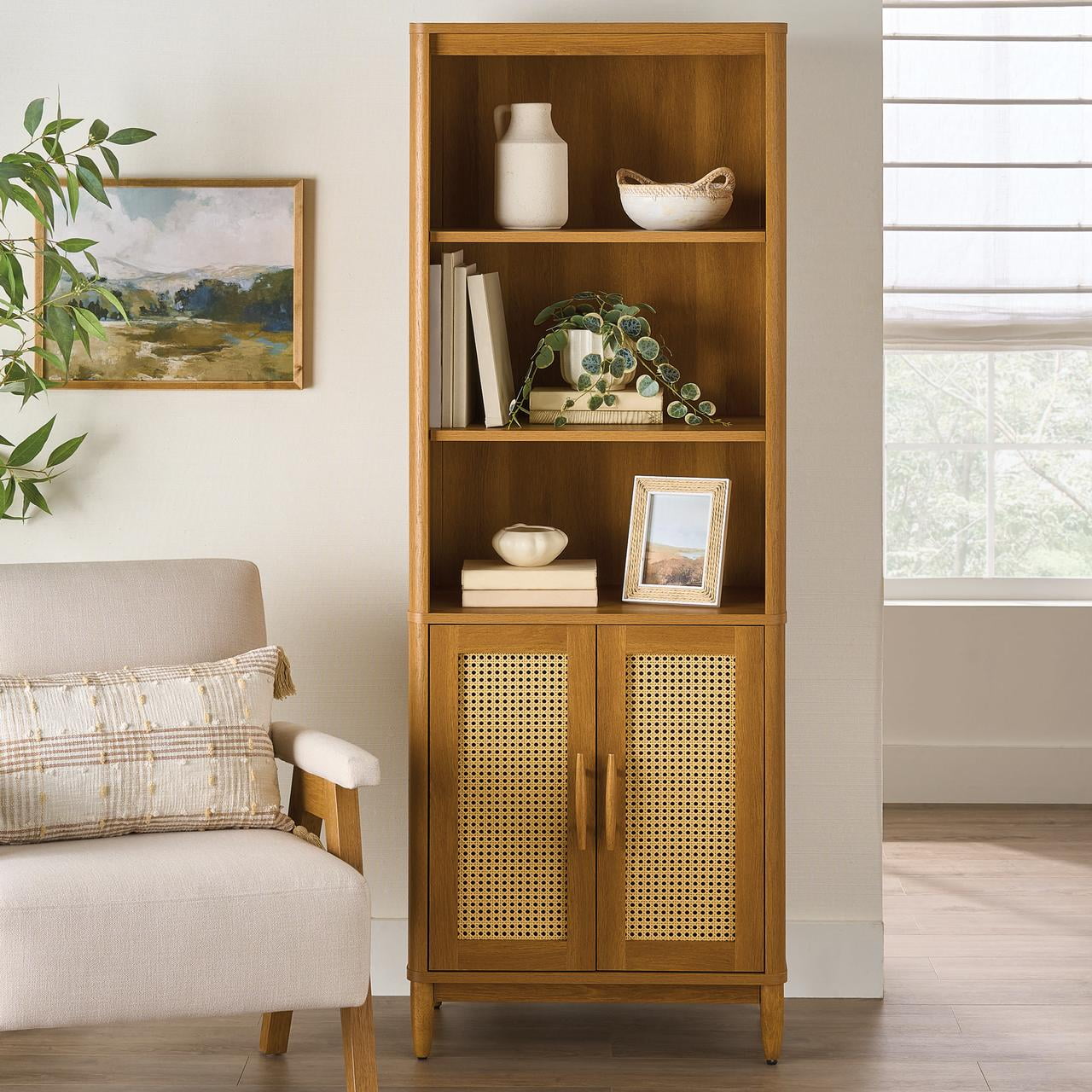  Springwood Bookcase with Doors, Light Honey Finish