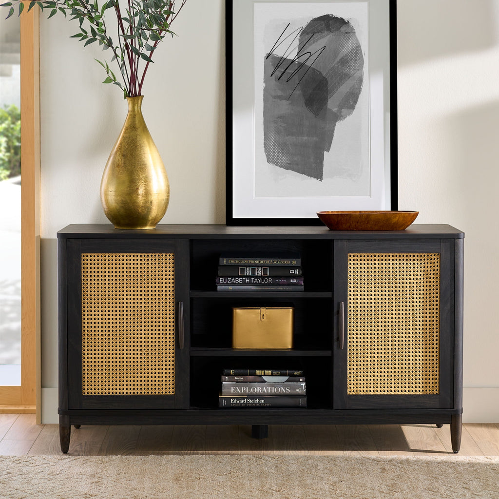 Homora™ Springwood Cane TV Stand for TV's up to 65", Light Honey Finish