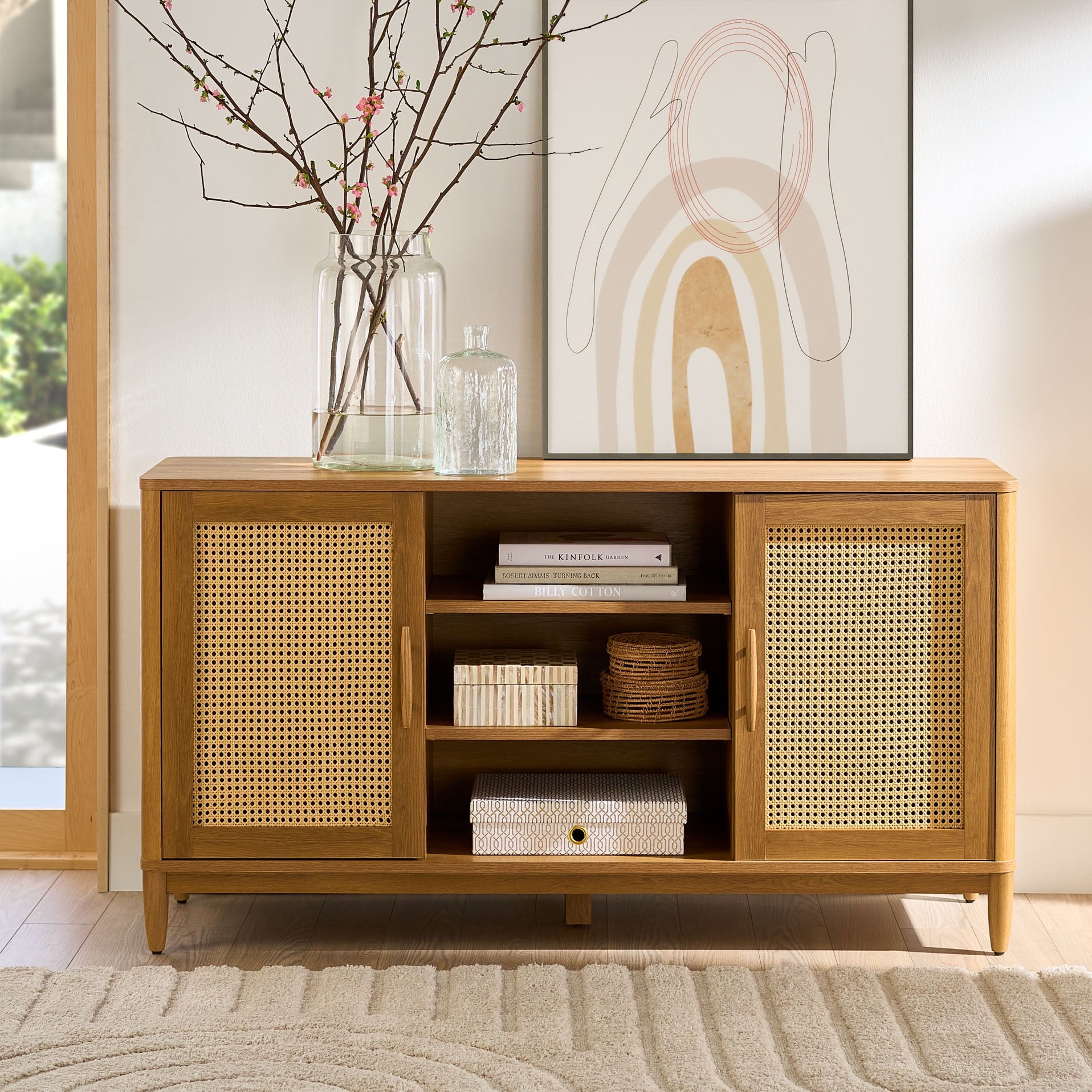  Springwood Cane TV Stand for TV's up to 65", Light Honey Finish