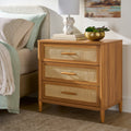 Springwood Caning 3-Drawer Nightstand with USB, Light Honey finish