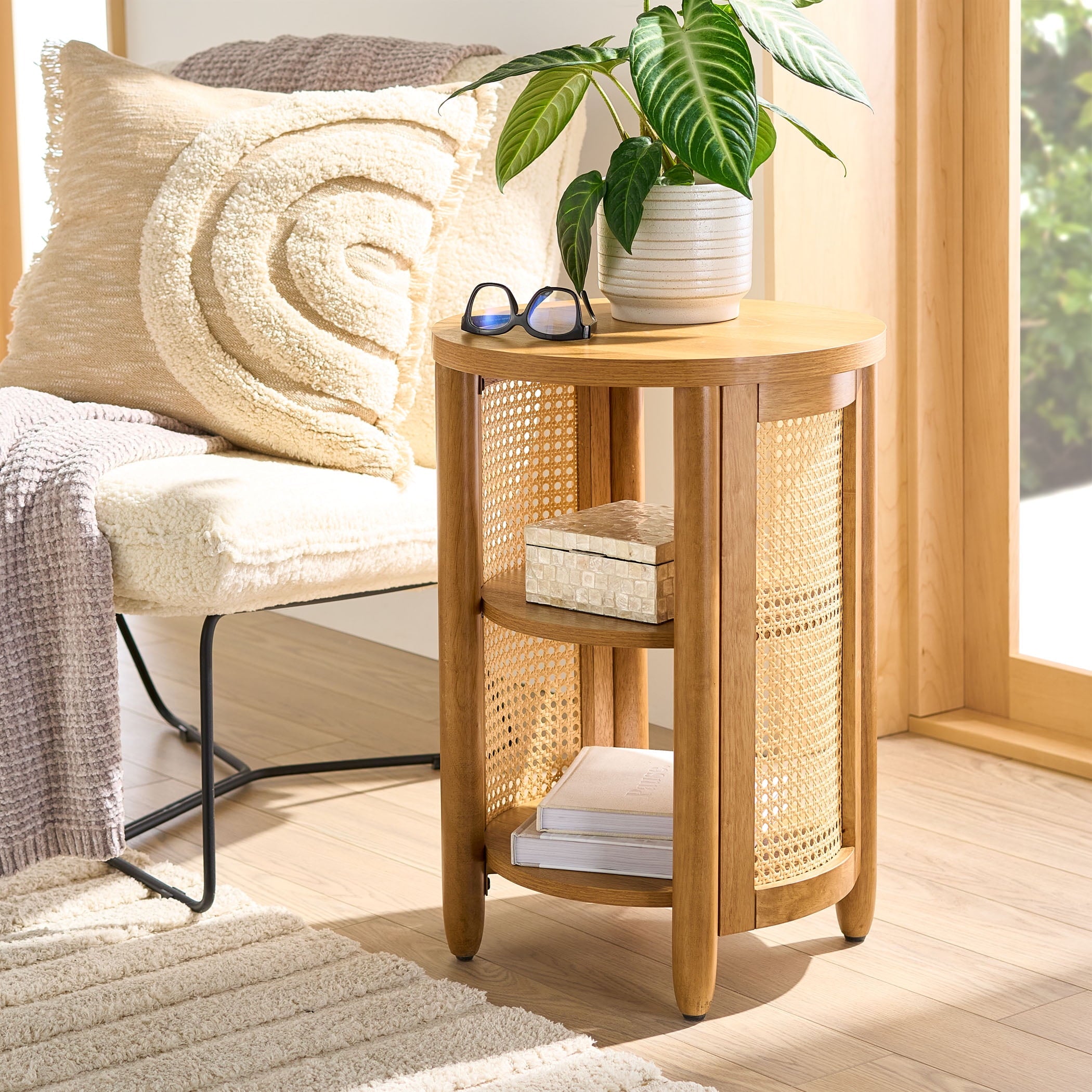  Springwood Caning Side Table, Light Honey Finish