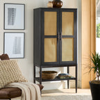 Homora™ Springwood Caning Storage Accent Cabinet, Light Honey Finish