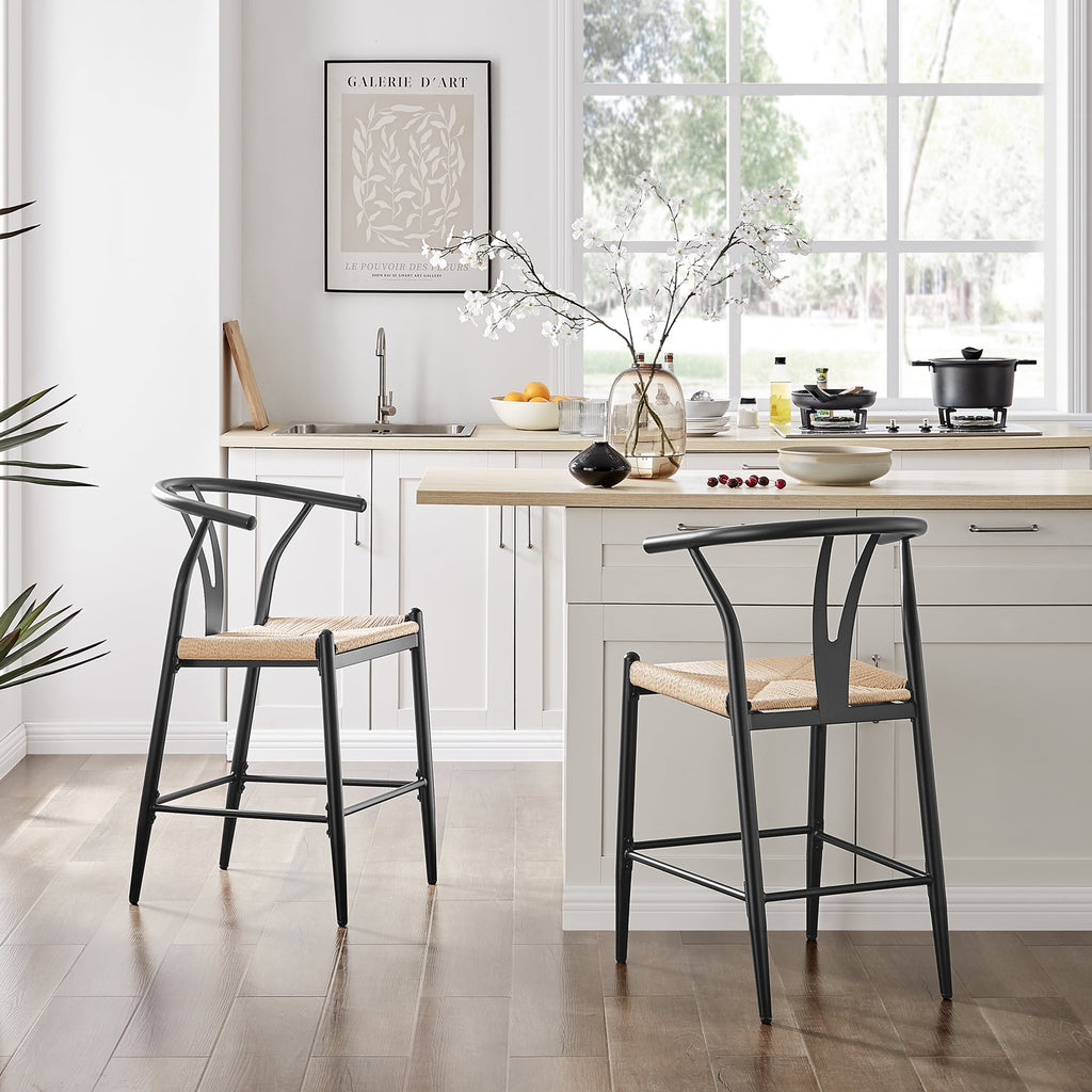  Springwood Wishbone Metal Counter Bar Stool, 2 Pack, Black Color for Indoor