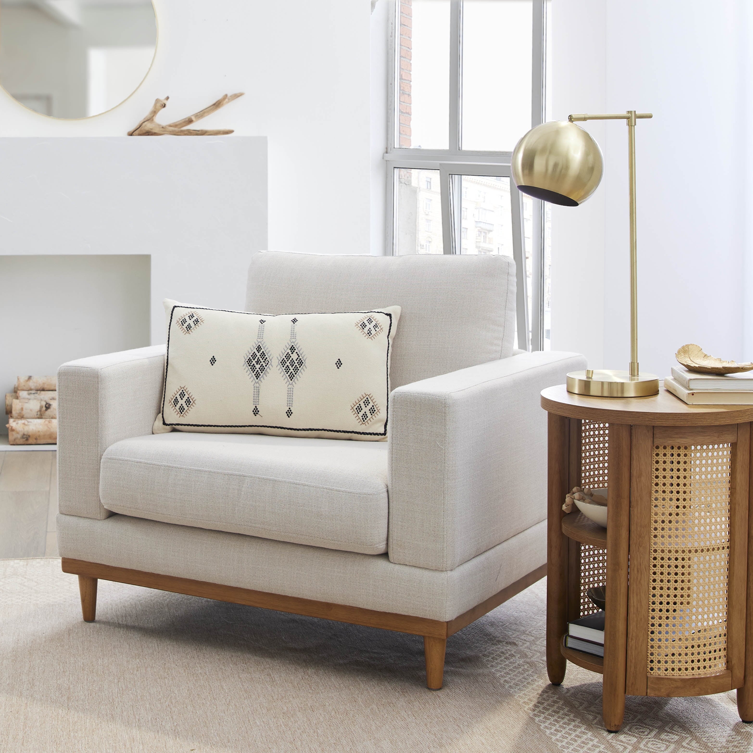  Springwood Wood Frame Accent Chair, Cream Linen