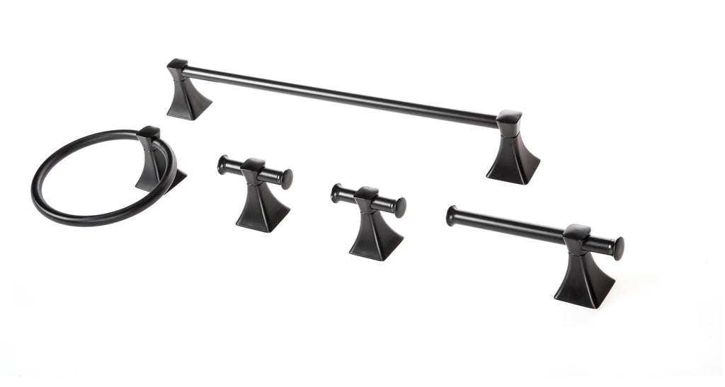  Steel Wall Mount 5PC Bath Hardware and Towel Holder Set Matte Black, Horizontal Orientation