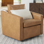  Steele Swivel Accent Chair, Camel Faux Leather