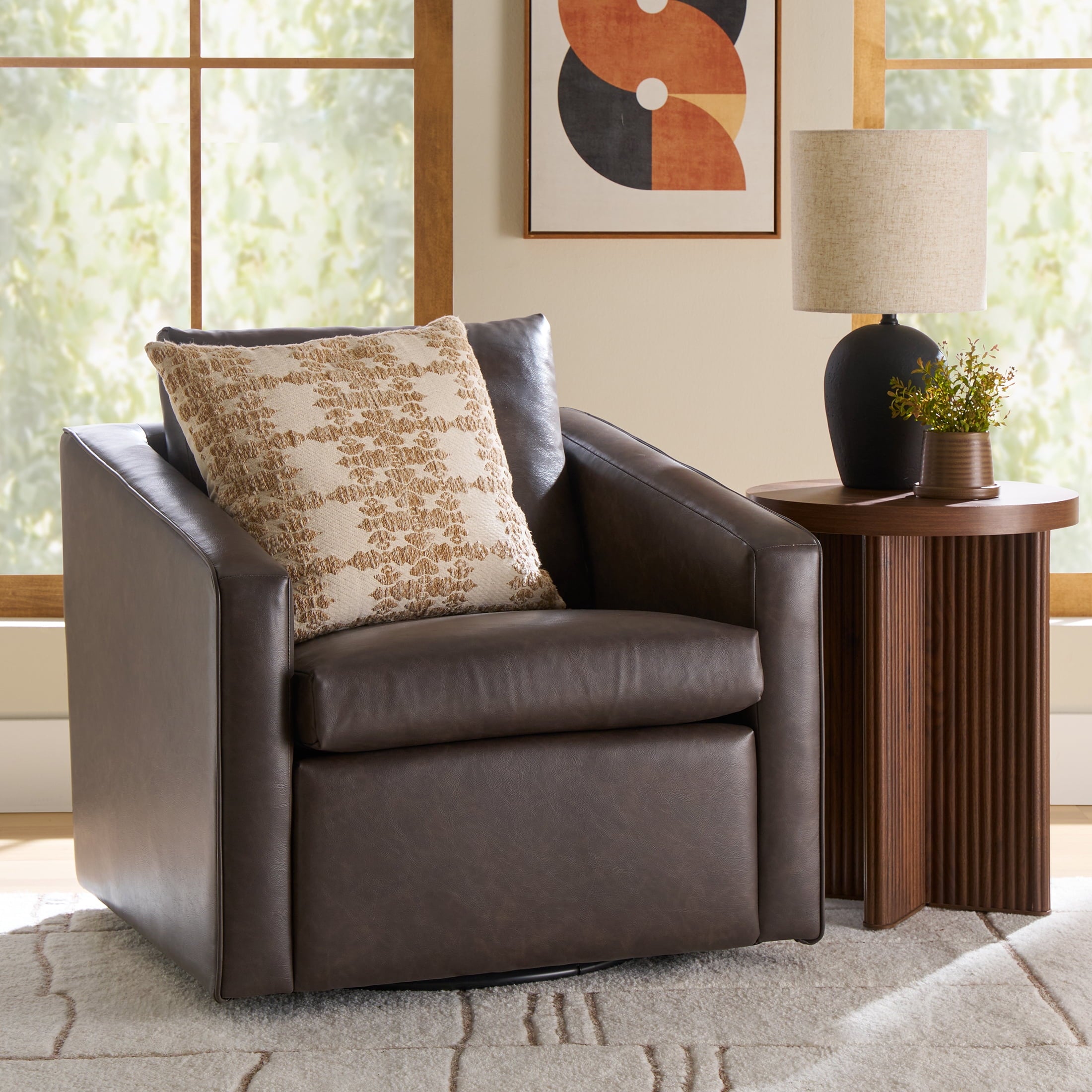 Homora™ Steele Swivel Accent Chair, Camel Faux Leather