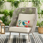  Tarren Beige Wicker Outdoor High-Back Accent Chair with Cushions