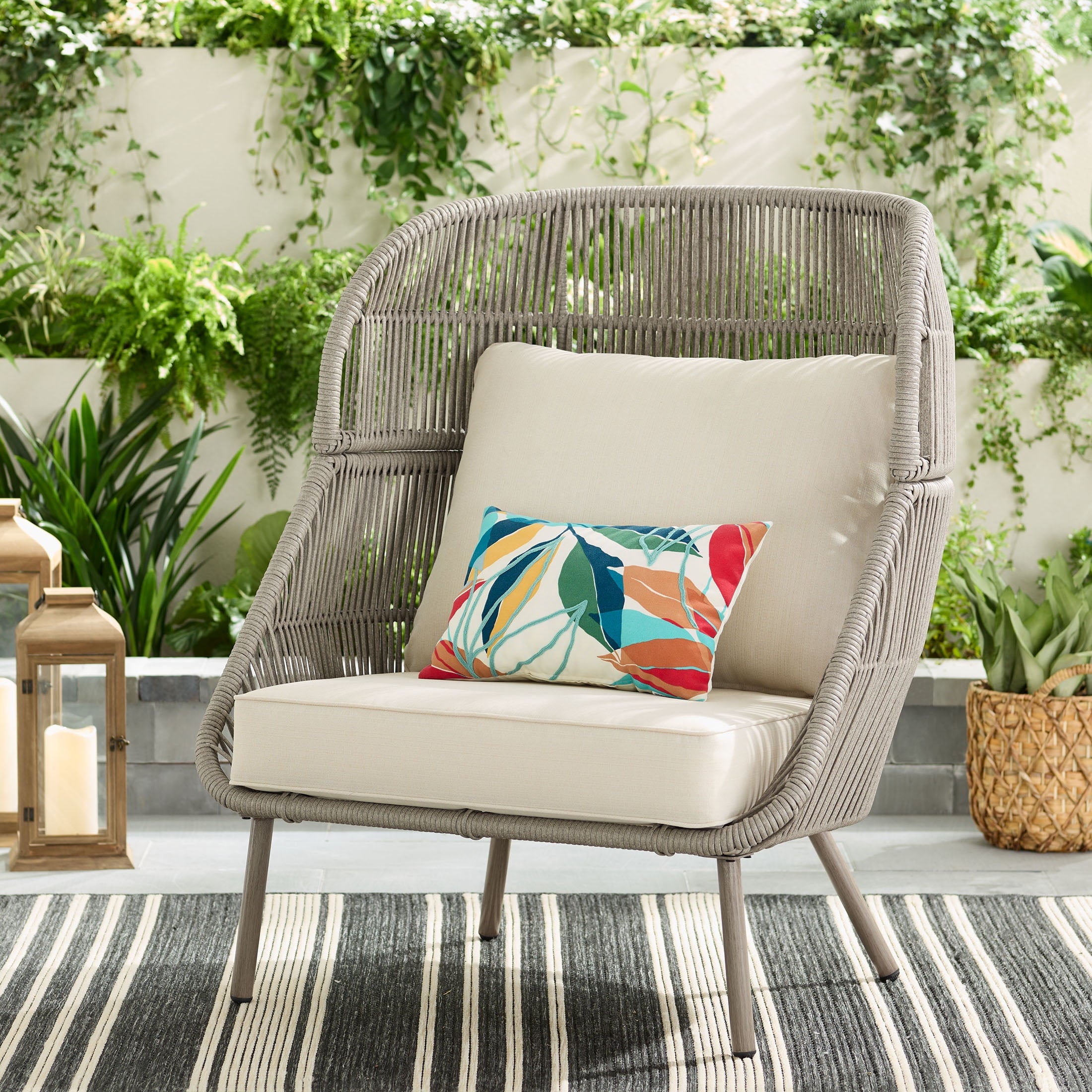  Tarren Beige Wicker Outdoor High-Back Accent Chair with Cushions
