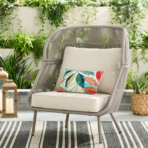  Tarren Beige Wicker Outdoor High-Back Accent Chair with Cushions