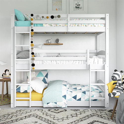  Tristan Kids' Convertible Triple Bunk Bed, Twin Over Twin Over Twin, White