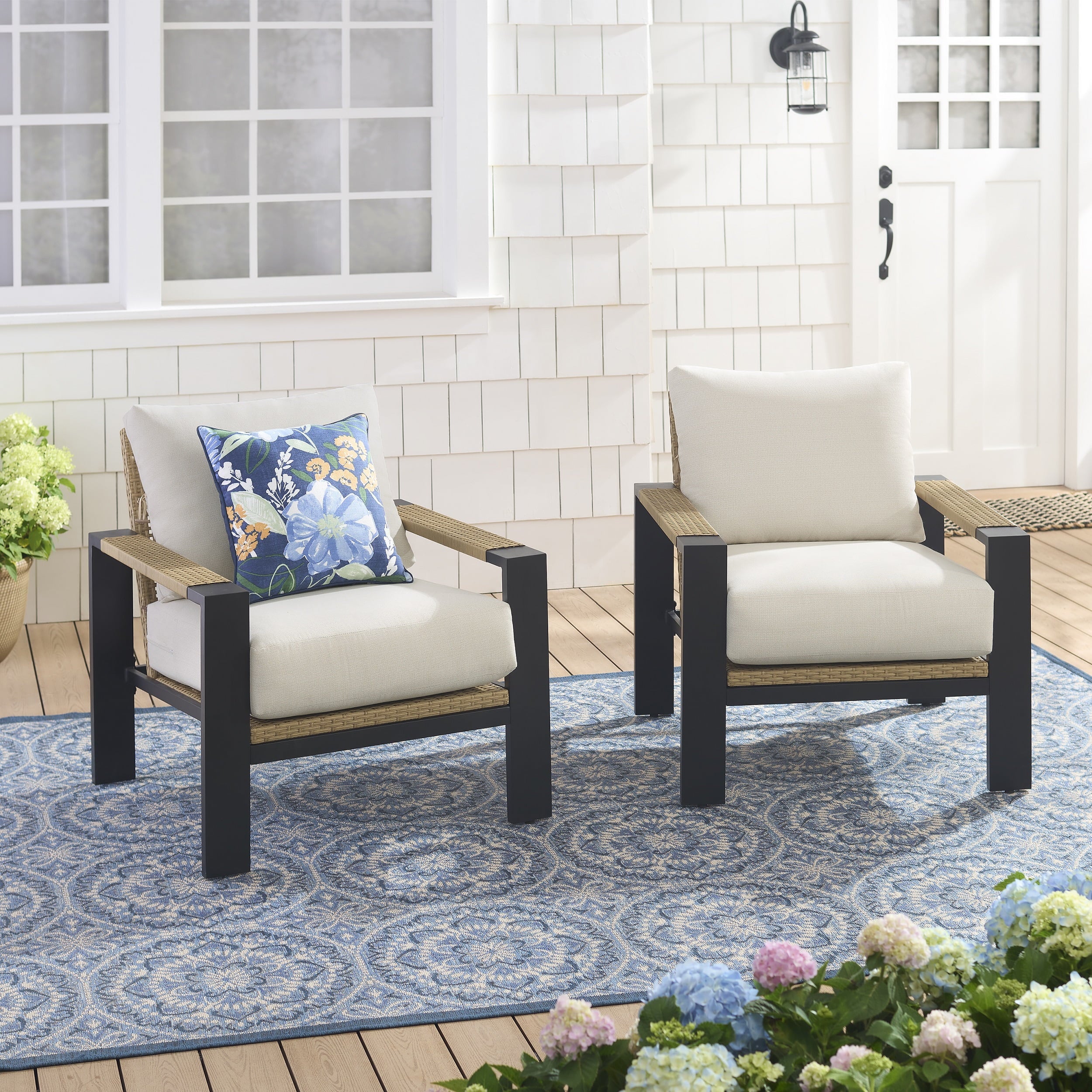  Ventura 2-Piece Outdoor Wicker Chat Chair, Beige