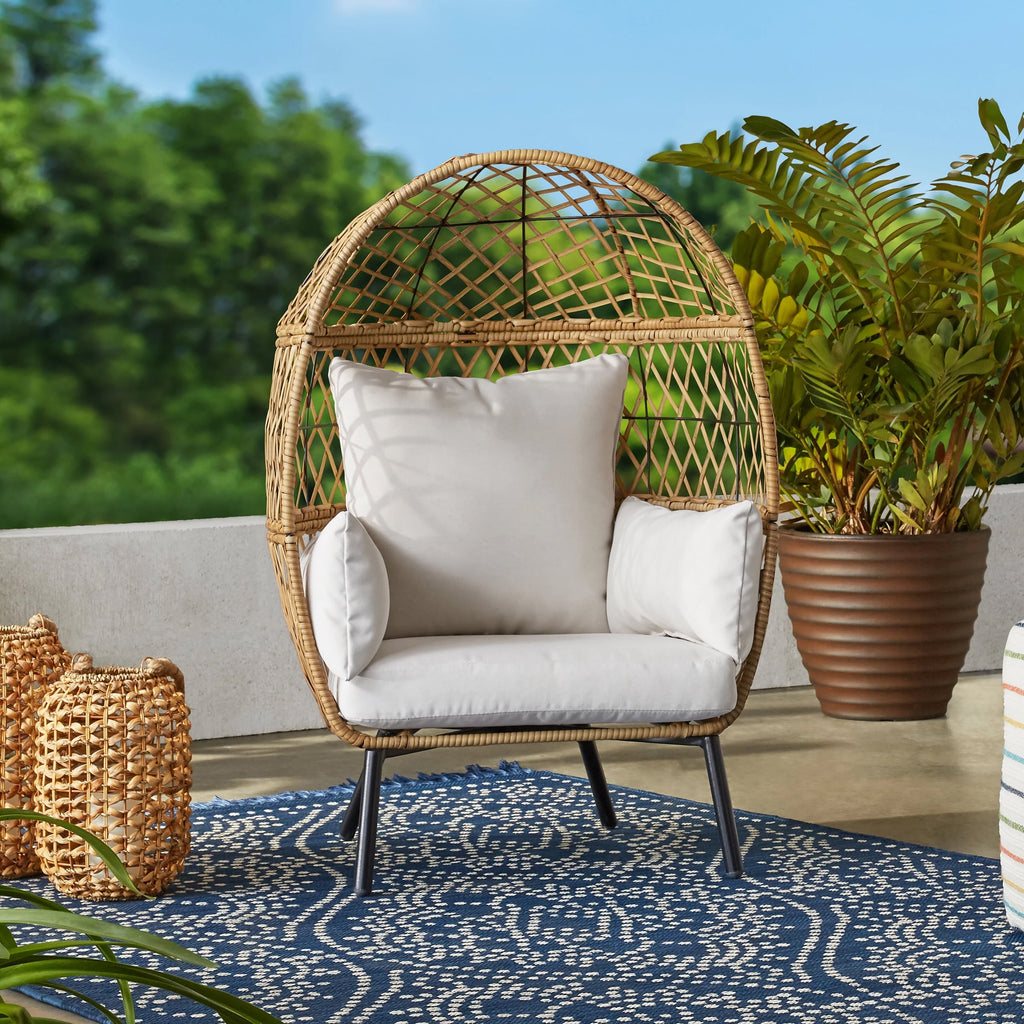  Ventura Boho Outdoor Wicker Stationary Kid's Egg Chair, Tan