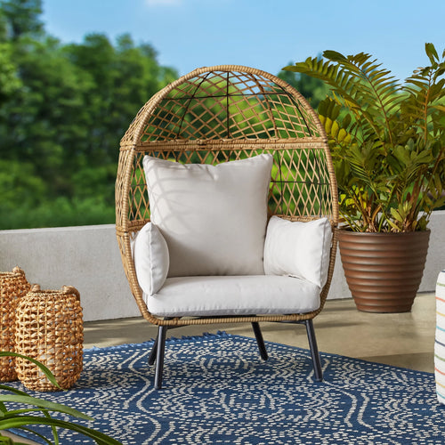  Ventura Boho Outdoor Wicker Stationary Kid's Egg Chair, Tan