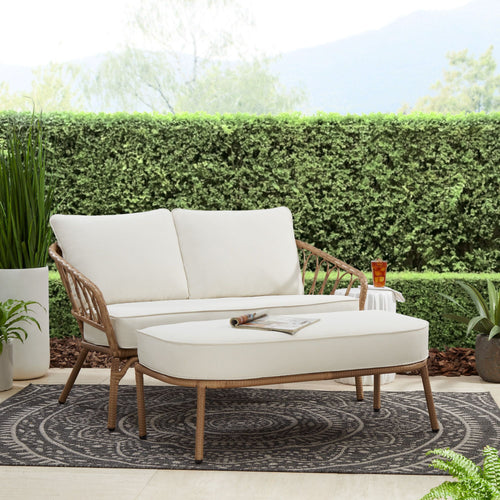  Willow Sage All-Weather Wicker Outdoor Loveseat and Ottoman Set, Beige