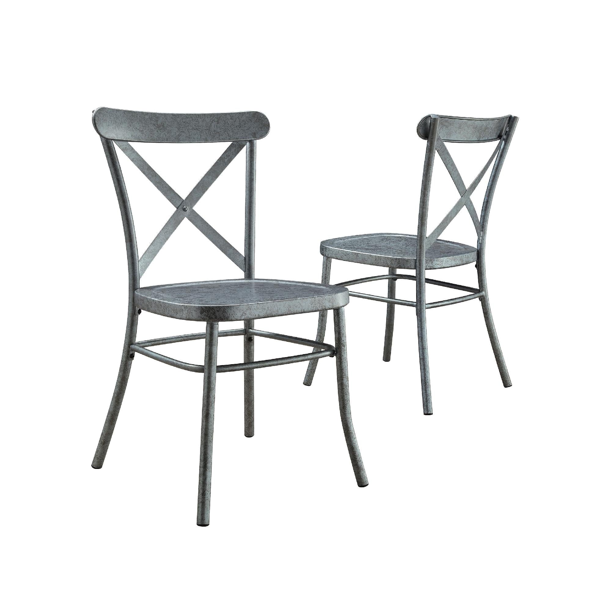  Collin Distressed Dining Chair, Set of 2, Silver Finish