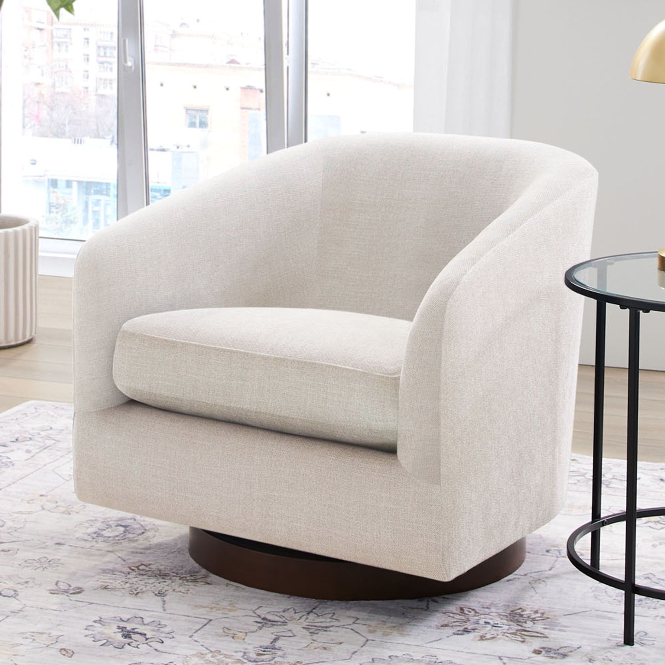 Homora™ Bradford Wooden Base Swivel Accent Chair, Chestnut Faux Leather