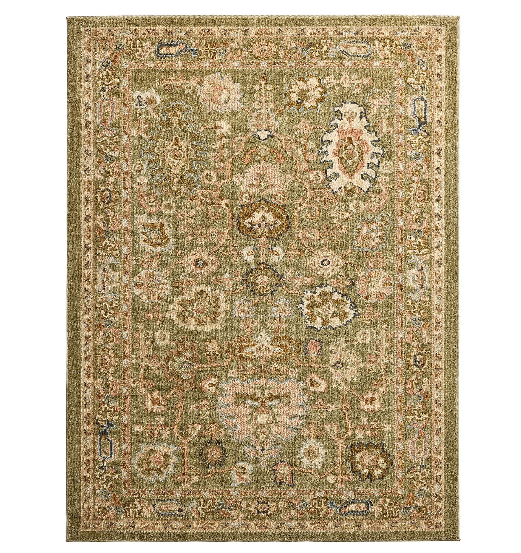  and Garden Modern Oushak Low Pile Stain and Fade Resistant Indoor Green Area Rug, 7'10" x 10'