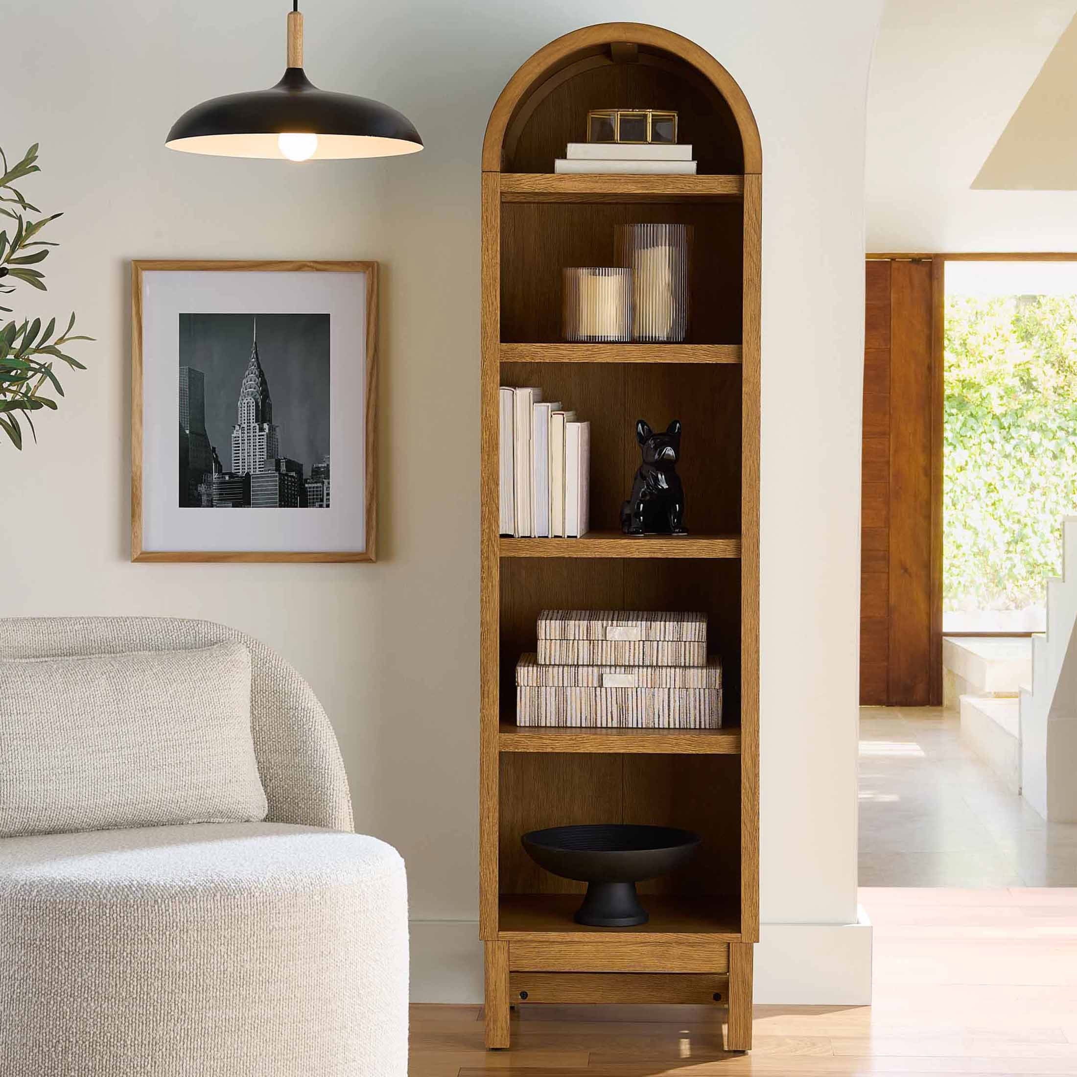 Homora™ Juliet Narrow Arch Bookcase, Rich Black and Light Honey