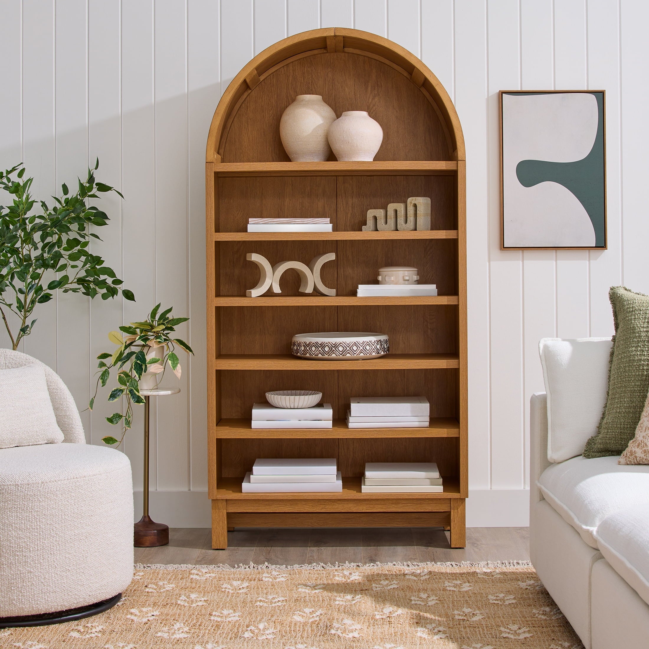 Homora™ Juliet Open Arch Bookcase, Rich Black and Light Honey